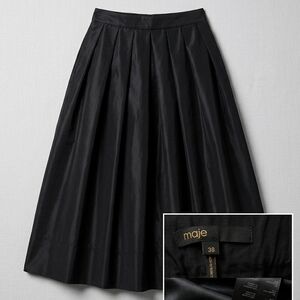 Maje Classic Black Pleated A-Line Skirt
